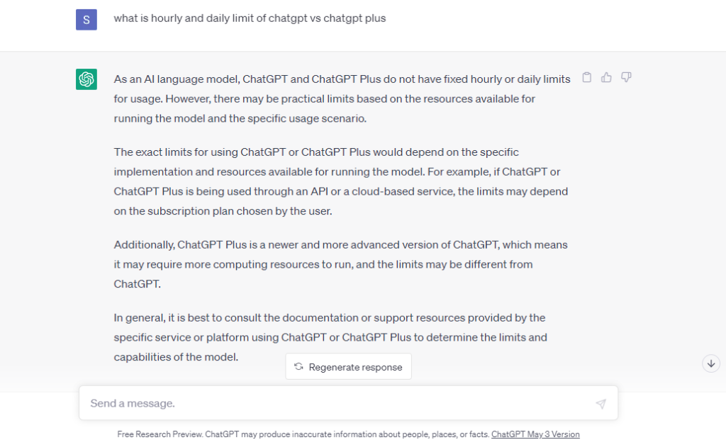 ChatGPT free plan, ChatGPT usage limit