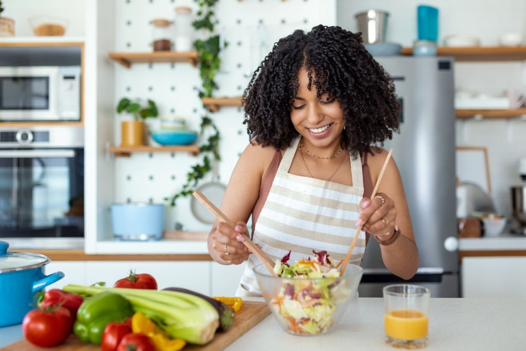 woman on a healthy diet, fruits and juice