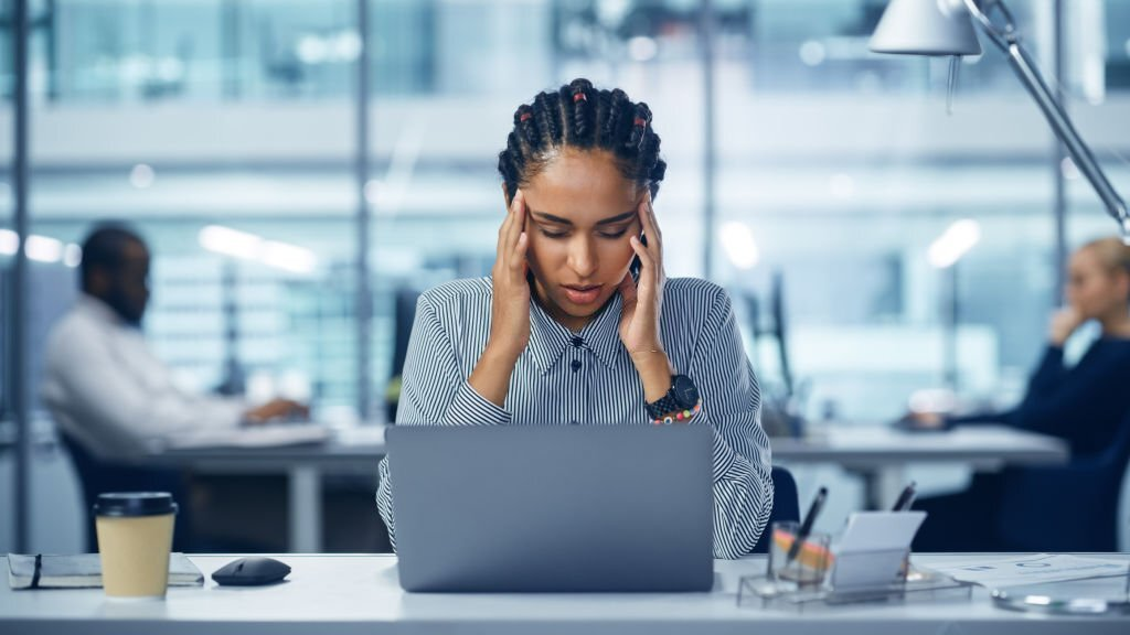 stress, busy and tired office employee