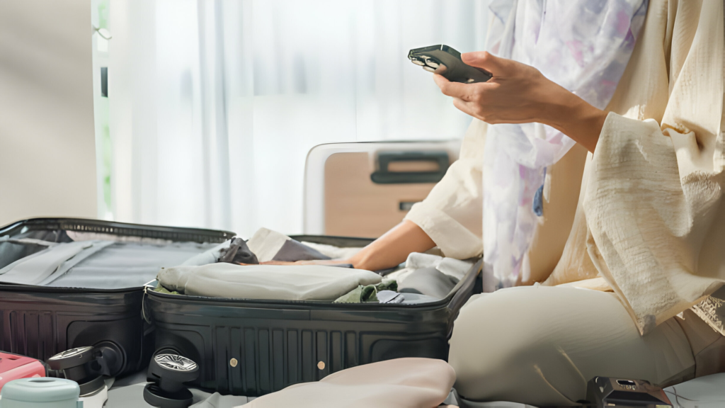 last minute packing, woman packing her luggage for travel