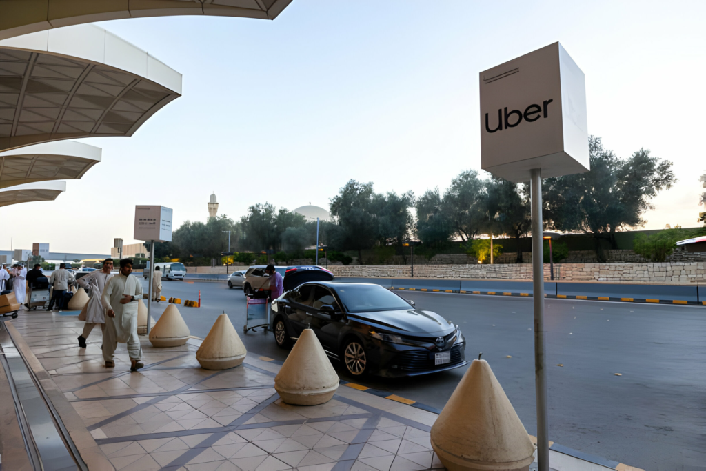 Uber pickup area at an international airport