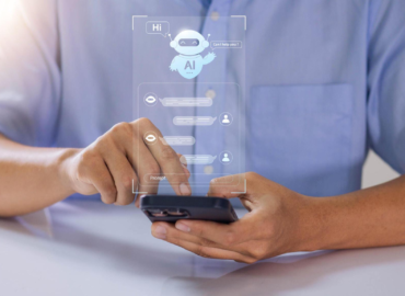 ethical use of AI in business, businessman using a chatbot app